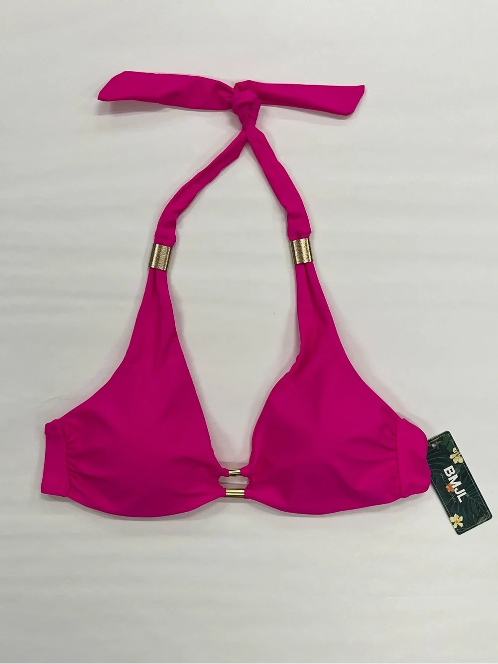 👙 Bmjl Women’s Halter Bikini Top in Fuchsia with Gold Accents | Sz Med